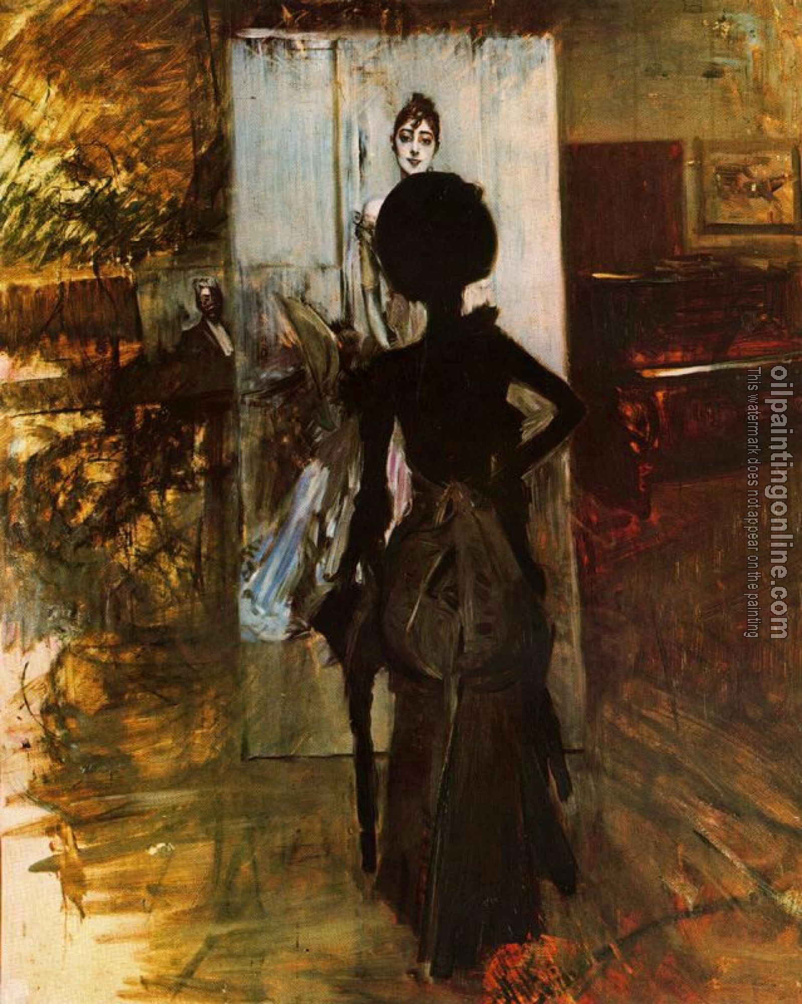 Giovanni Boldini - Woman in Black Looking at the Portrait of Signora Emiliana Concha de ossa